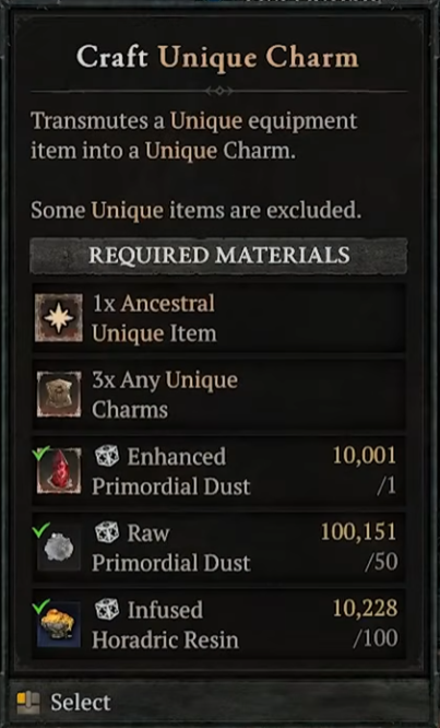 Craft Unique Charm 界面